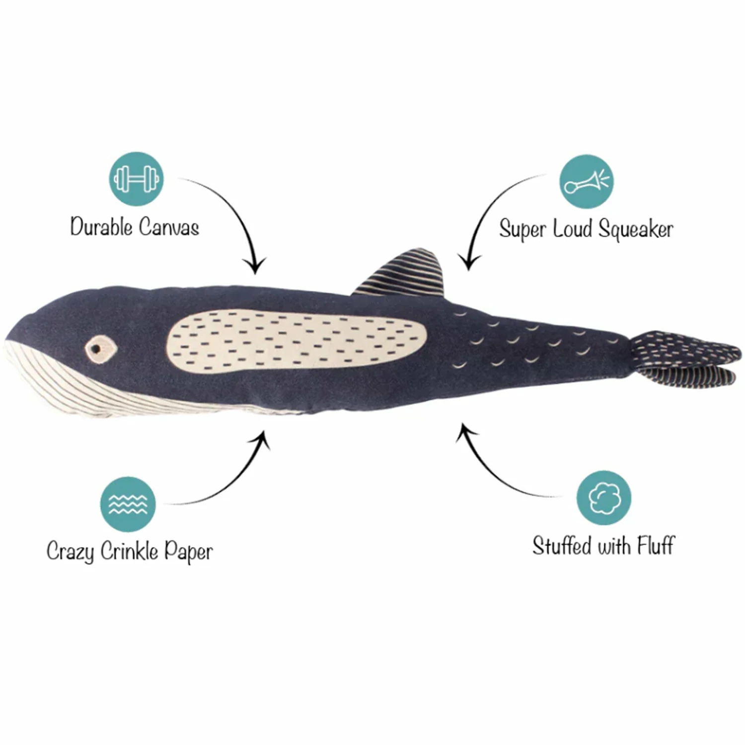 Fringe Canvas Squeaker Whale Dog Toy - Image 2