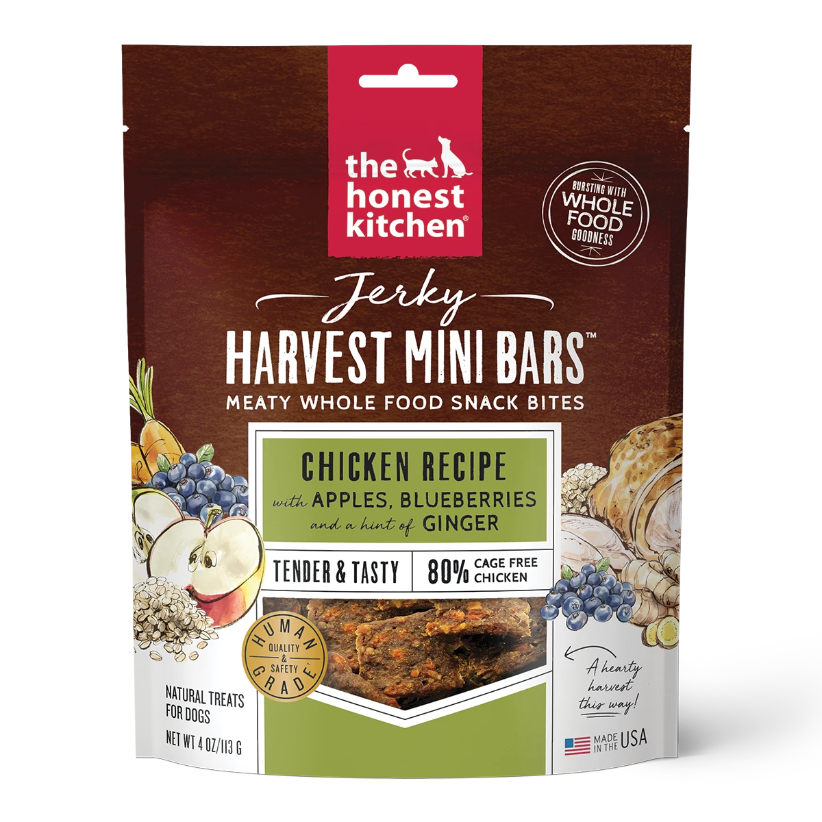 The Honest Kitchen Jerky Harvest Mini Bars Chicken Dog Treats